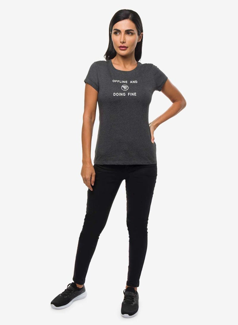 R&B Printed Comfortable T-Shirt Anthra Melange  - Image 2