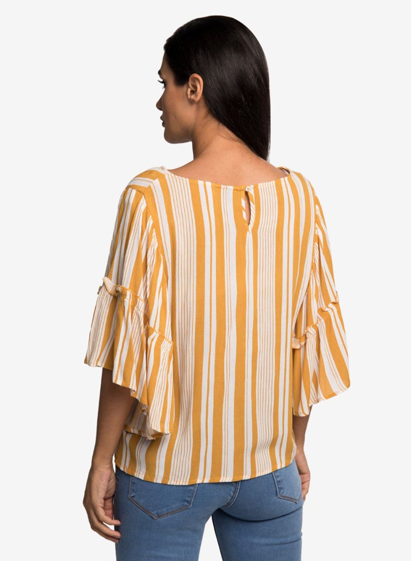 R&B Striped Flare Sleeves Top Mustard Yellow/White  - Image 2