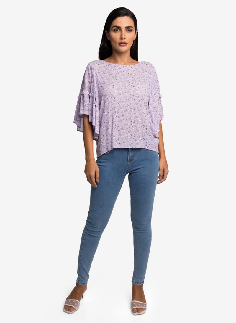 R&B Printed Flare Sleeves Top Lilac  - Image 3