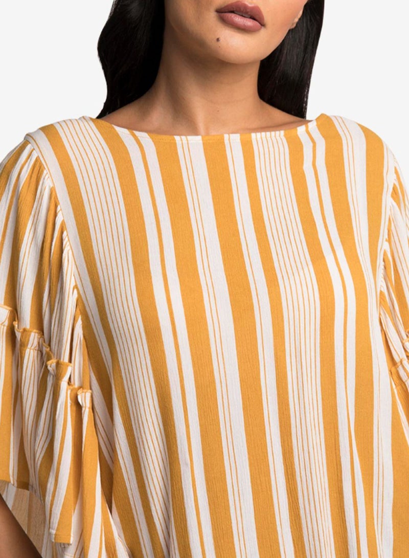 R&B Striped Flare Sleeves Top Mustard Yellow/White  - Image 4