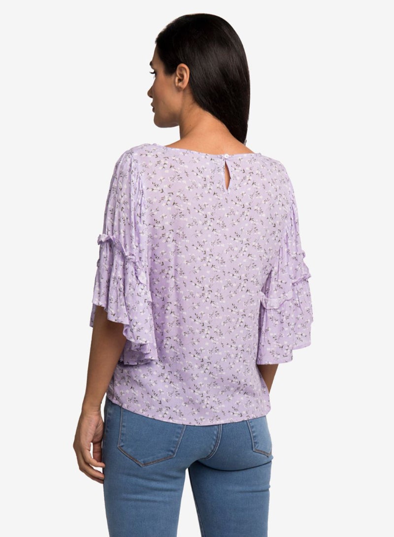 R&B Printed Flare Sleeves Top Lilac  - Image 2