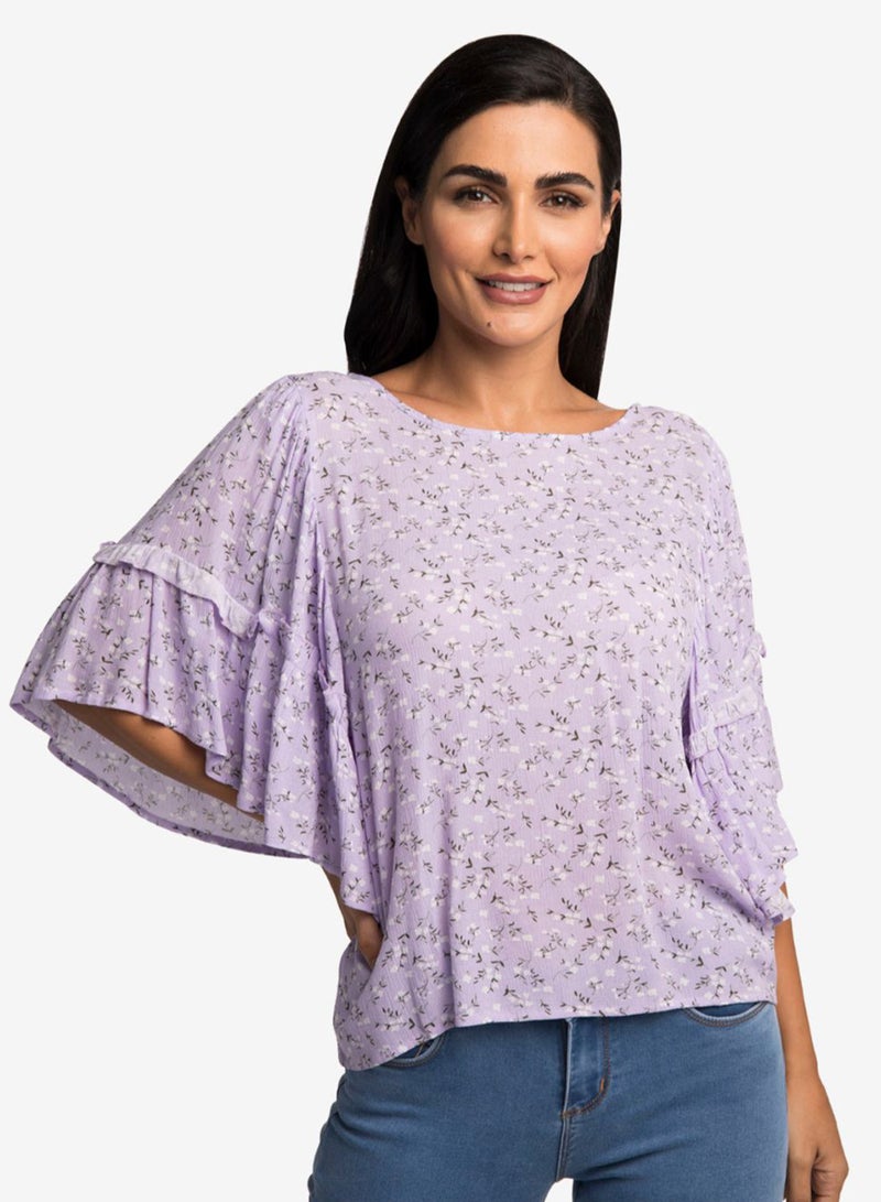 R&B Printed Flare Sleeves Top Lilac  - Image 4