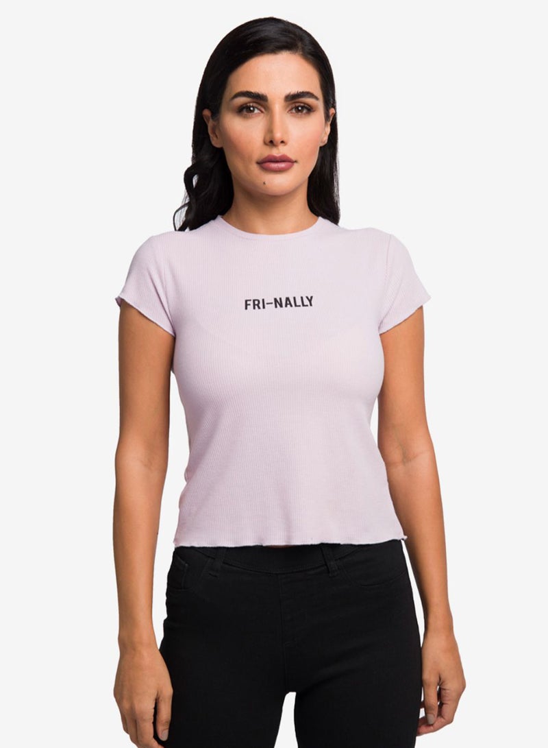 R&B Crew Neck Printed T-Shirt Lilac  - Image 1