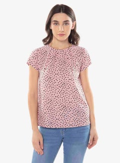R&B Dot Printed Round Neck Top Pink  - Image 1
