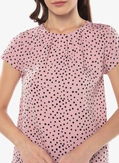 R&B Dot Printed Round Neck Top Pink  - Image 4