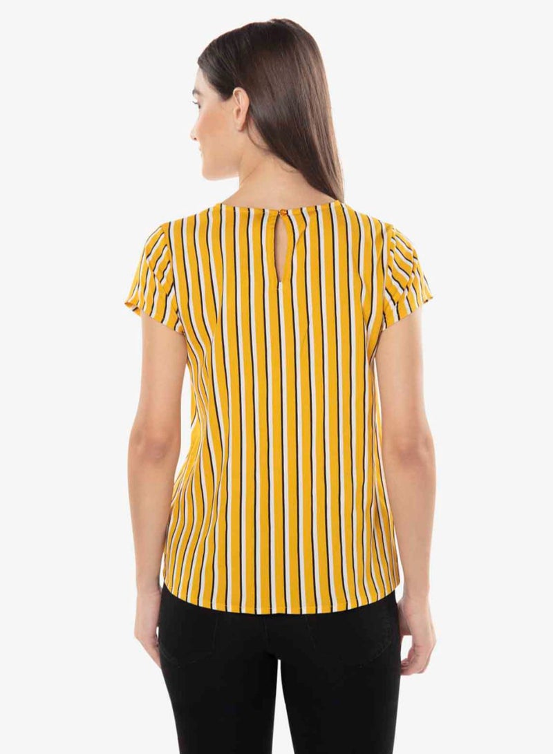 R&B Stripes Pattern Round Neck Top Mustard Yellow  - Image 3