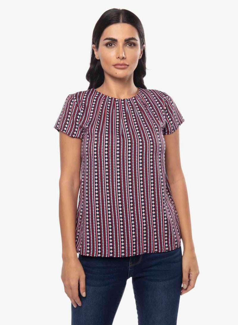 R&B Stripes Pattern Round Neck Top Multicolour  - Image 1