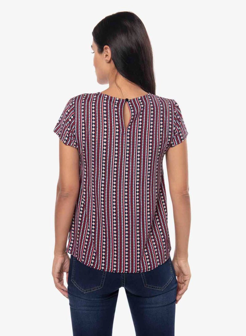 R&B Stripes Pattern Round Neck Top Multicolour  - Image 3