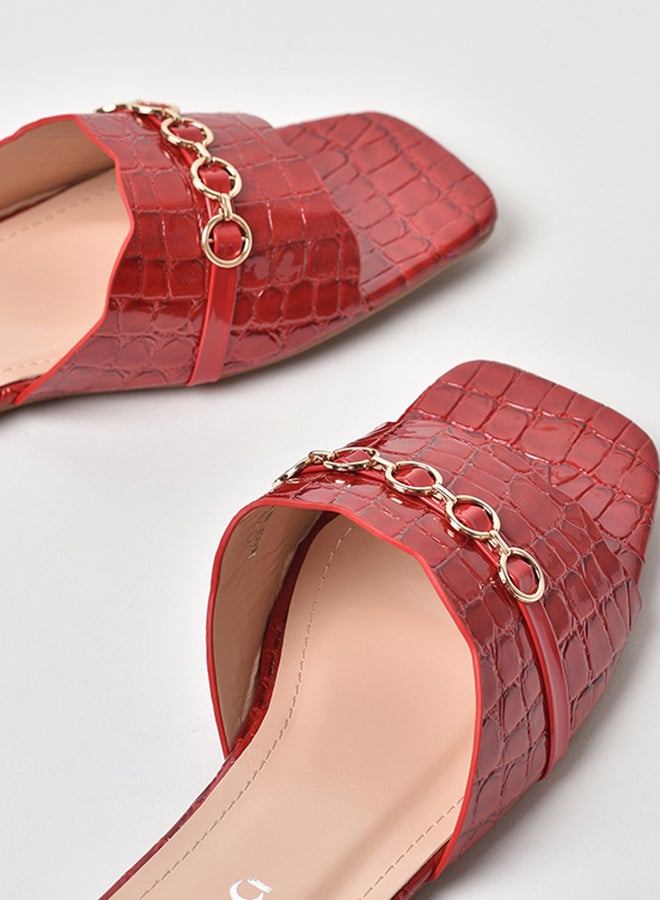 Aila - Animal Pattern Broad Strap Flat Sandals Red - Image 1