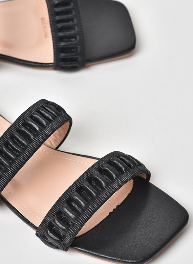 Aila Gathered Double Strap Flat Sandals Black  - Image 3