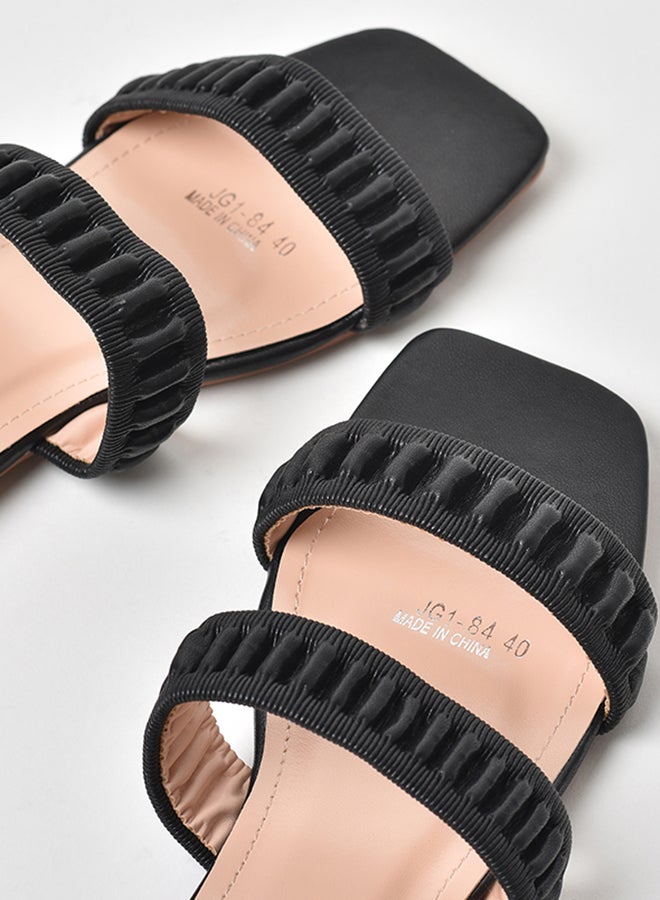 Aila Gathered Double Strap Flat Sandals Black  - Image 4
