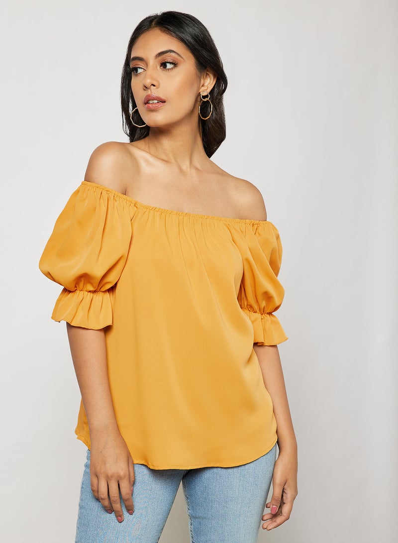 Aila Women's Solid Design Casual Puff Sleeve Top Yellow  - Image 1