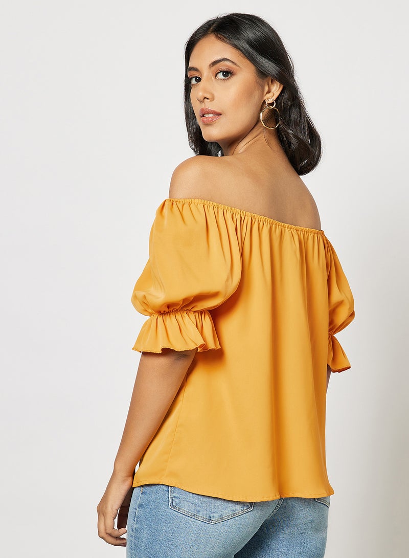 Aila Women's Solid Design Casual Puff Sleeve Top Yellow  - Image 2