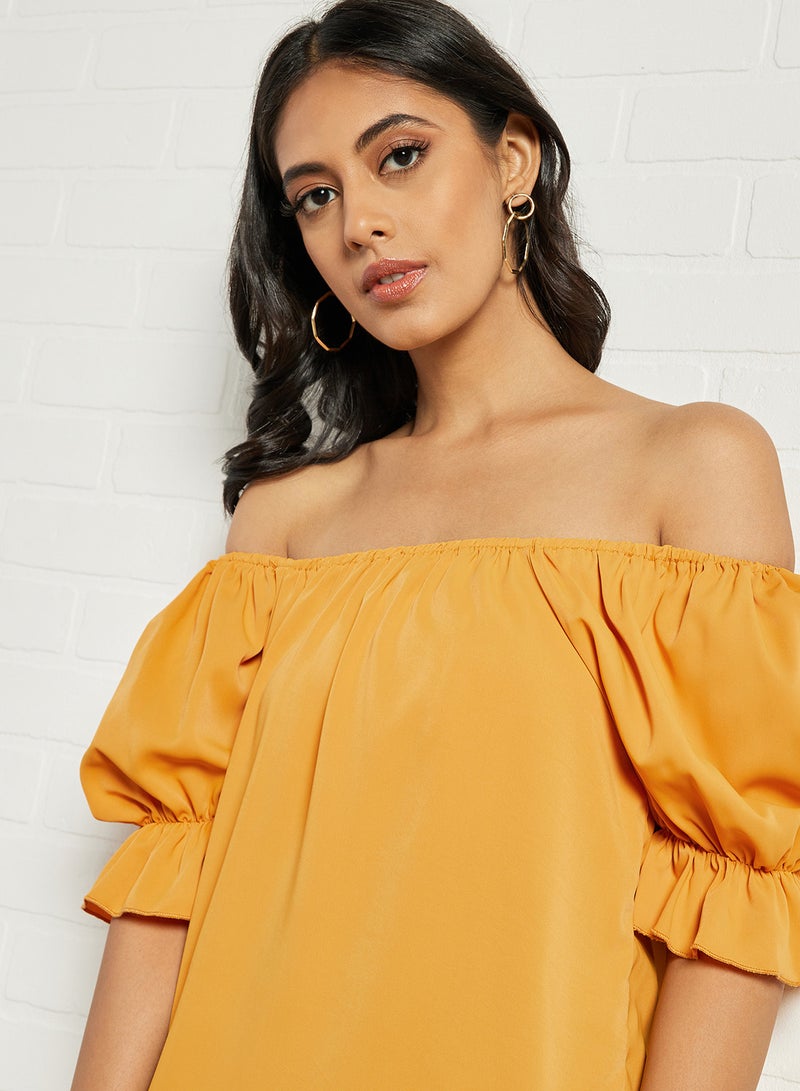 Aila Women's Solid Design Casual Puff Sleeve Top Yellow  - Image 3