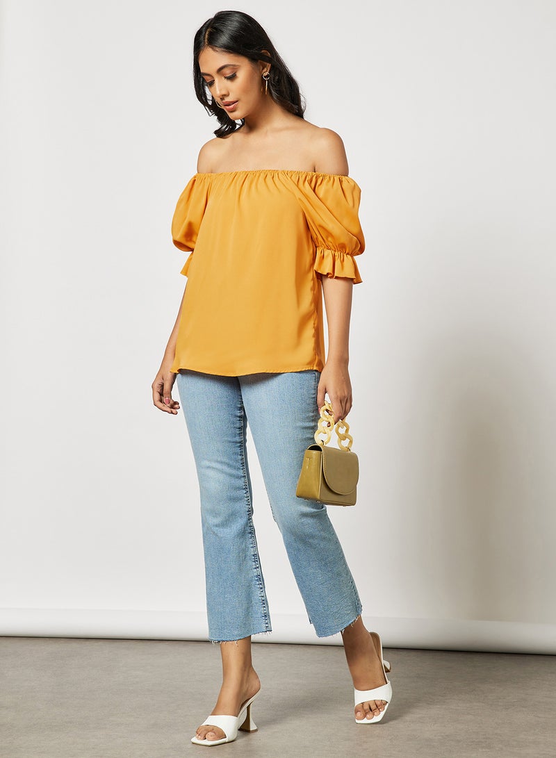 Aila Women's Solid Design Casual Puff Sleeve Top Yellow  - Image 4