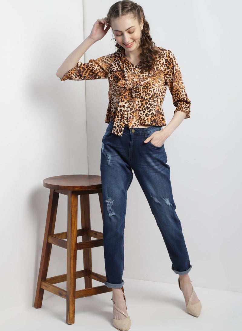 Aila - Comfortable Stylish Top Beige/Brown - Image 1