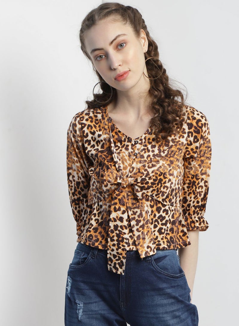Aila - Comfortable Stylish Top Beige/Brown - Image 1