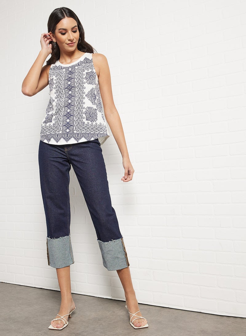 Aila Comfortable Stylish Top white/blue multicolor - Image 4