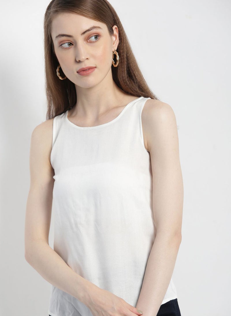 Aila Comfortable Stylish Top sleeveless White - Image 3
