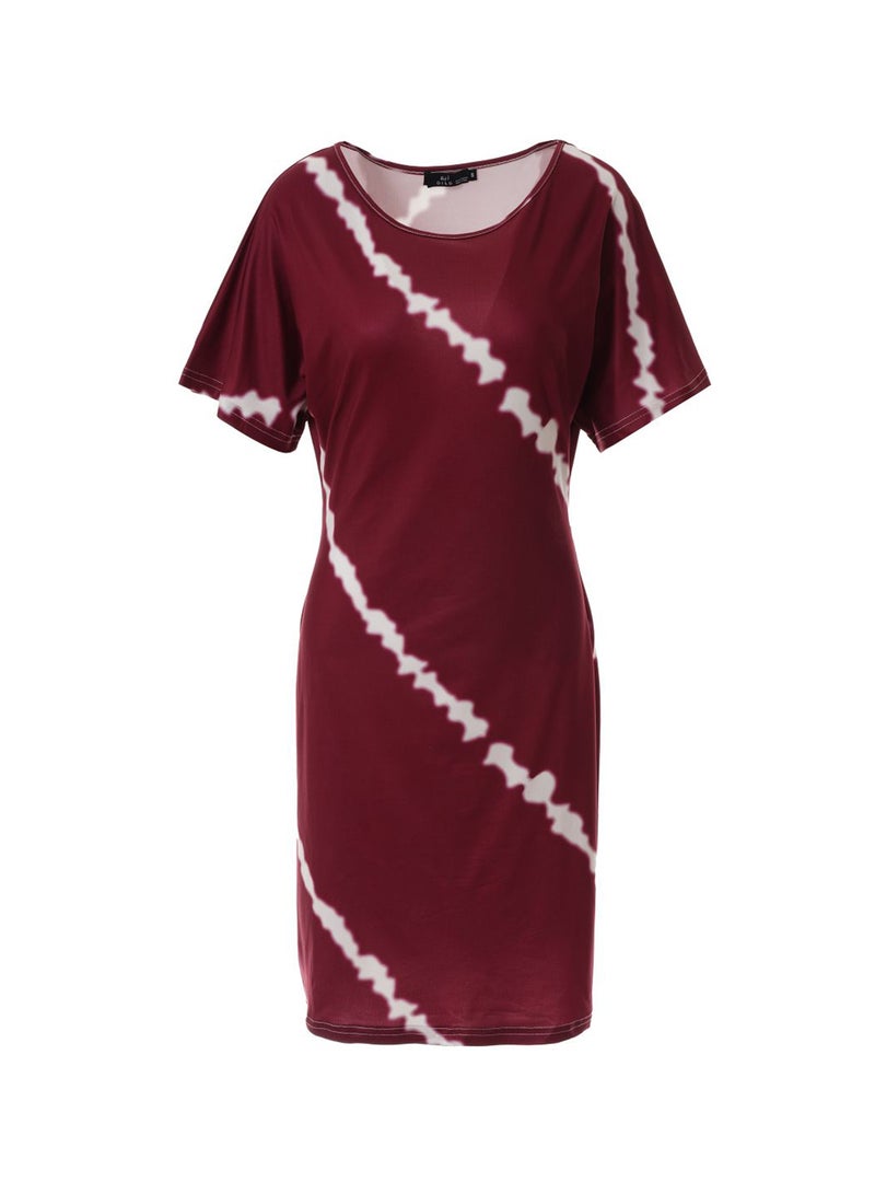 Aila Casual Short Sleeve Cold Shoulder Midi Kint Dress Wine/White  - Image 1