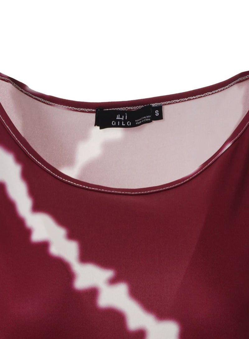 Aila Casual Short Sleeve Cold Shoulder Midi Kint Dress Wine/White  - Image 5