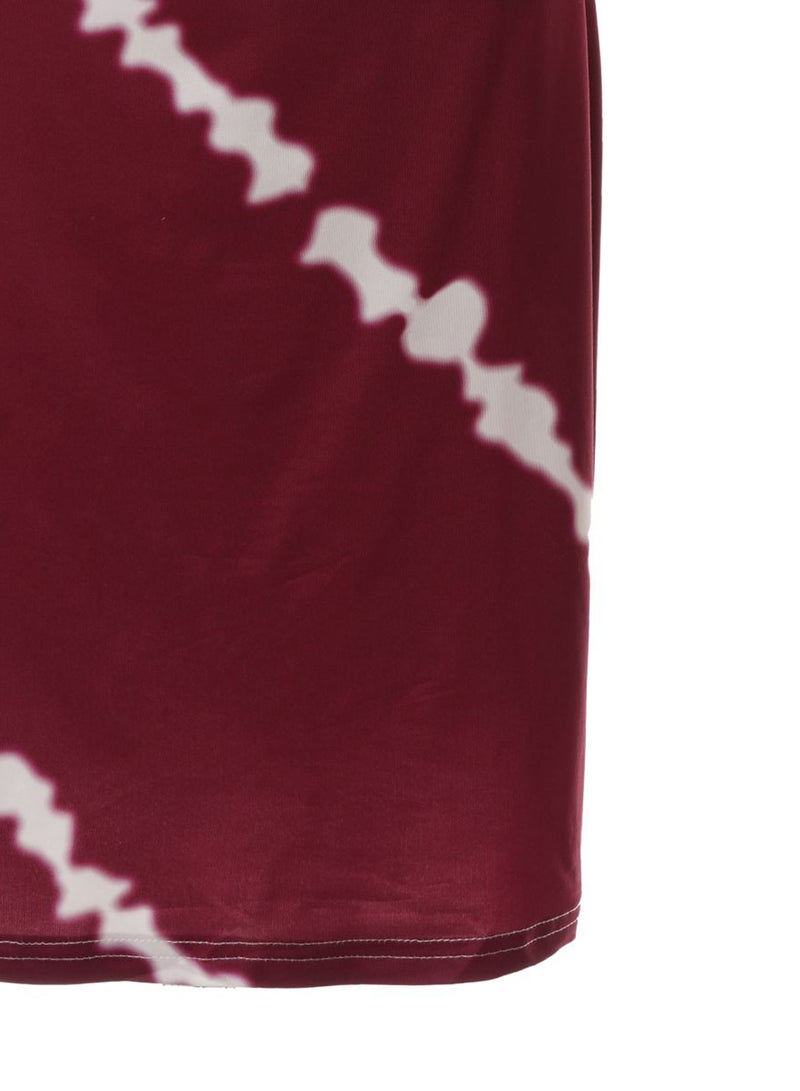 Aila Casual Short Sleeve Cold Shoulder Midi Kint Dress Wine/White  - Image 3