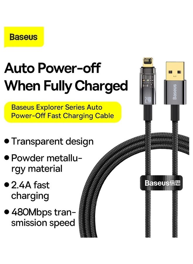 Baseus - USB To Lightning Fast Charging Cable For iPhone 14 Pro Max Auto Power Off Data Transfer Cord For iPhone 14 13 12 11 Pro Max Mini XS Plus 2.4A Black - Image 1