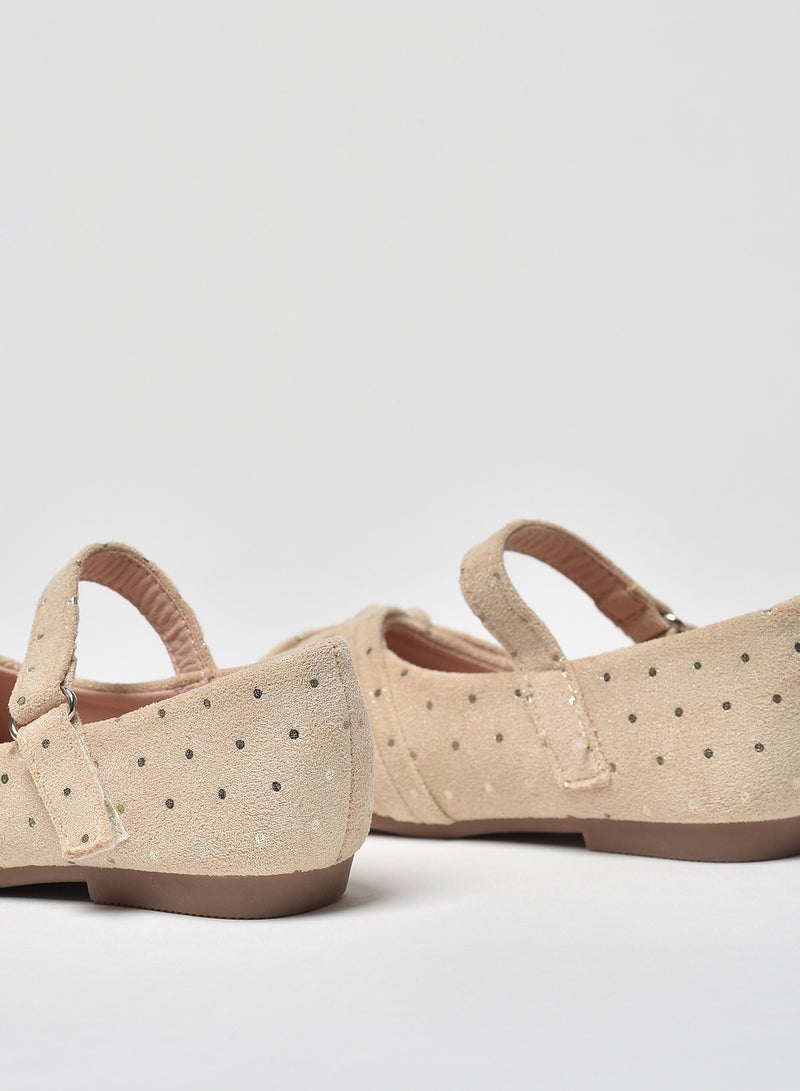 Aila - Polka Dot Pattern Flat Ballerinas Beige - Image 1