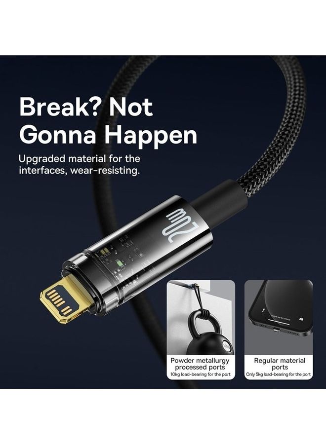 Baseus - iPhone Cable, 20W PD USB C to Lightning Nylon Braided Cable Auto Power-Off Compatible with iPhone 14 Pro Max, 13/13 Pro 12 Pro Max 12 11 X XS XR 8 Plus, AirPods Pro 1M Black - Image 1