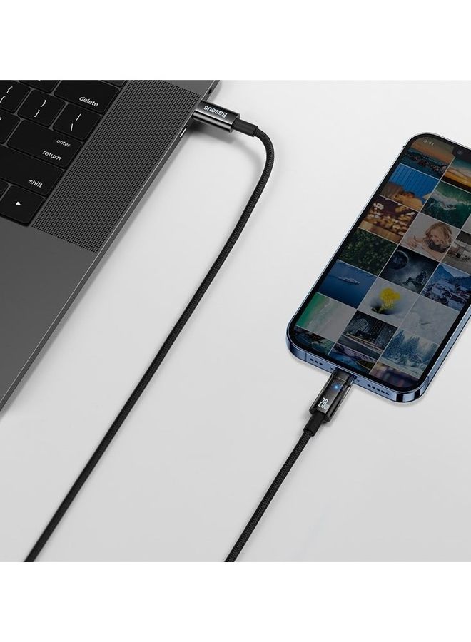 Baseus - iPhone Cable, 20W PD USB C to Lightning Nylon Braided Cable Auto Power-Off Compatible with iPhone 14 Pro Max, 13/13 Pro 12 Pro Max 12 11 X XS XR 8 Plus, AirPods Pro 1M Black - Image 1