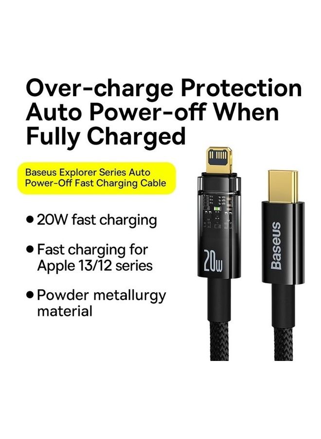 Baseus - iPhone Cable, 20W PD USB C to Lightning Nylon Braided Cable Auto Power-Off Compatible with iPhone 14 Pro Max, 13/13 Pro 12 Pro Max 12 11 X XS XR 8 Plus, AirPods Pro 1M Black - Image 1