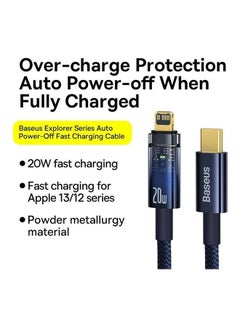 Baseus iPhone Cable, 20W PD USB C to Lightning Nylon Braided Cable Auto Power-Off Compatible with iPhone 14 Pro Max, 13/13 Pro 12 Pro Max 12 11 X XS XR 8 Plus, AirPods Pro 1M Blue  - Image 2
