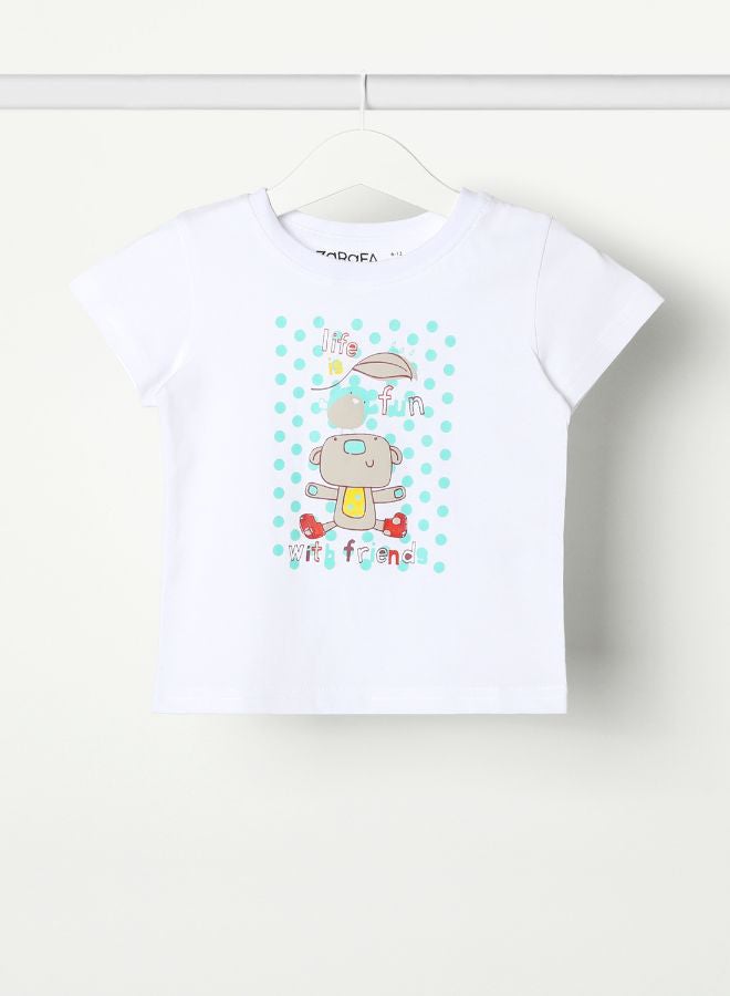 Zarafa Baby Boys Crew Neck Short Sleeve T-Shirt Cotton White - Image 1