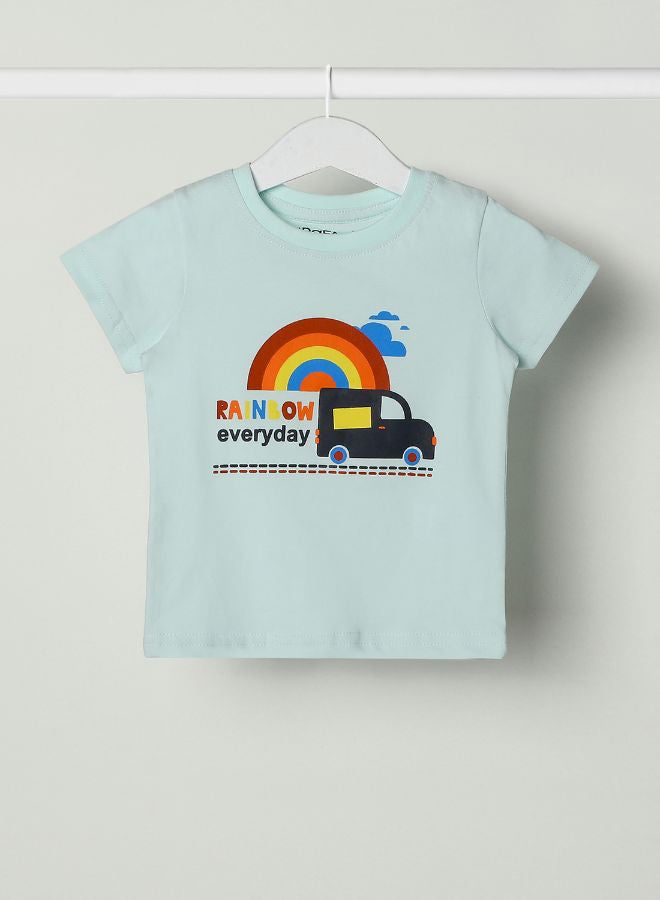 زرافة تيشيرت مزين بفتحة رقبة مستديرة وأكمام قصيرة للأولاد الصغار أخضر نعناعي - Image 1