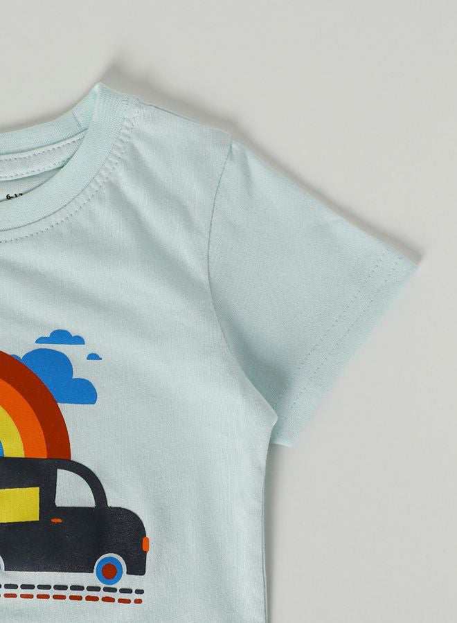 زرافة تيشيرت مزين بفتحة رقبة مستديرة وأكمام قصيرة للأولاد الصغار أخضر نعناعي - Image 3