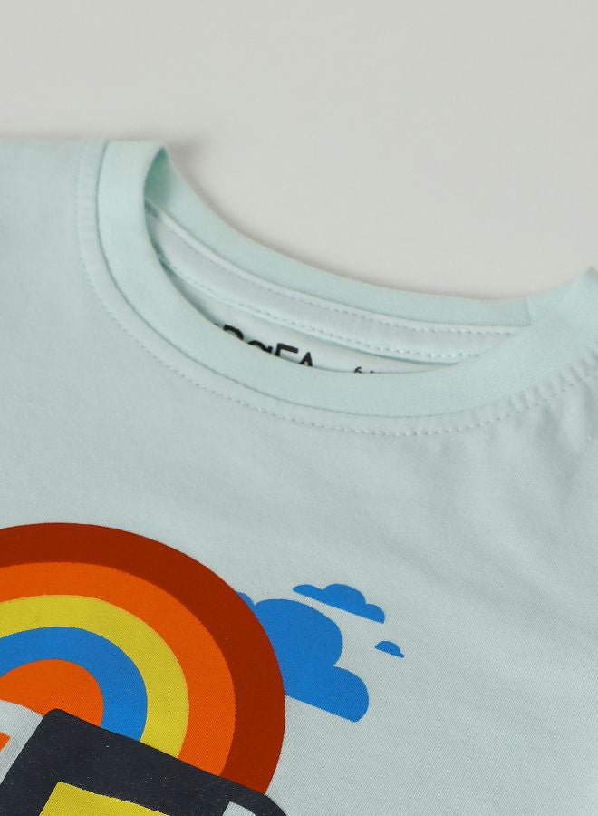 زرافة تيشيرت مزين بفتحة رقبة مستديرة وأكمام قصيرة للأولاد الصغار أخضر نعناعي - Image 4