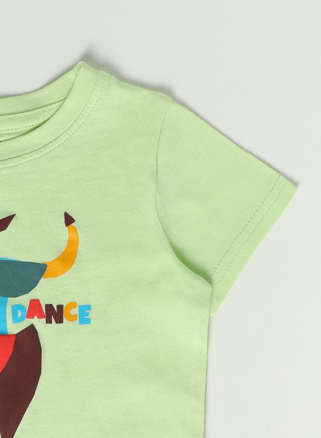 زرافة تيشيرت مزين بفتحة رقبة مستديرة وأكمام قصيرة للأولاد الصغار أخضر - Image 3
