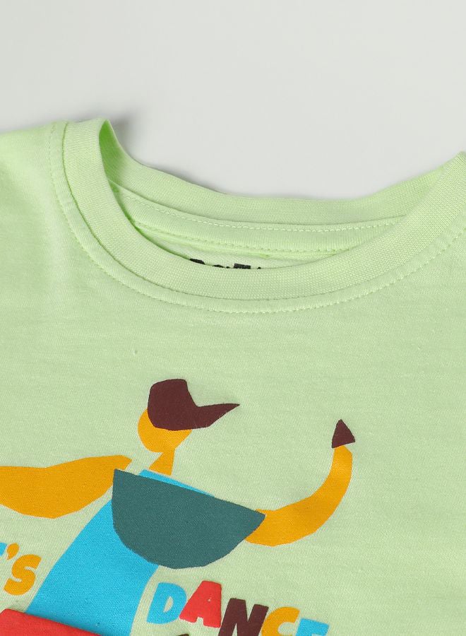 زرافة تيشيرت مزين بفتحة رقبة مستديرة وأكمام قصيرة للأولاد الصغار أخضر - Image 4