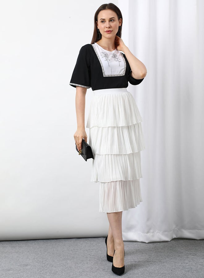 Aila Casual Woven Top Black/White - Image 1
