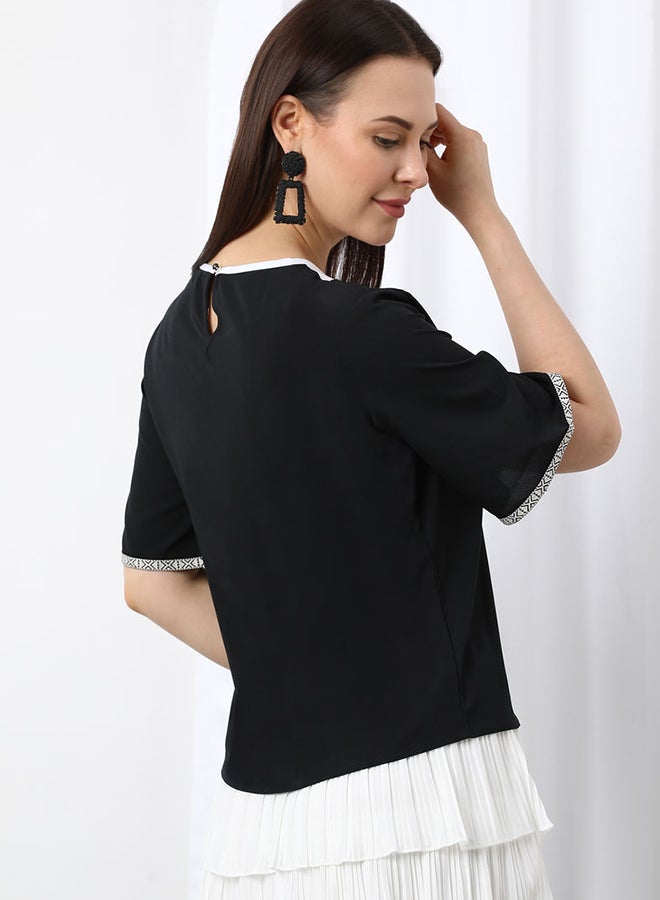 Aila Casual Woven Top Black/White - Image 2