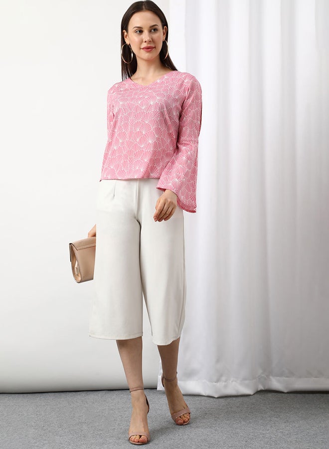 Aila Casual Woven Top Pink/White  - Image 1