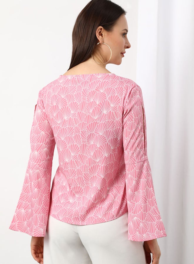 Aila Casual Woven Top Pink/White  - Image 2