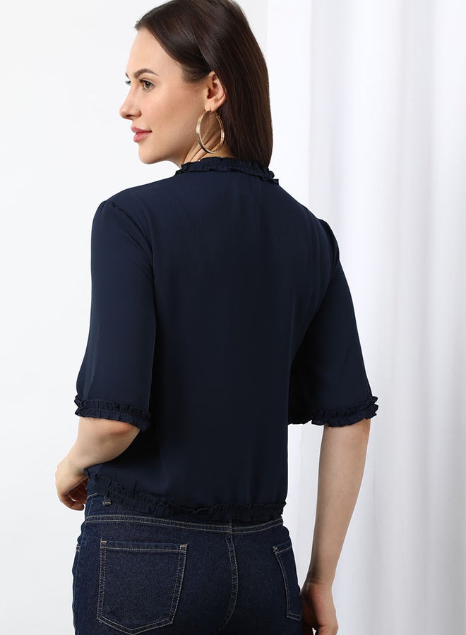 Aila - Casual Woven Top Navy Blue - Image 1