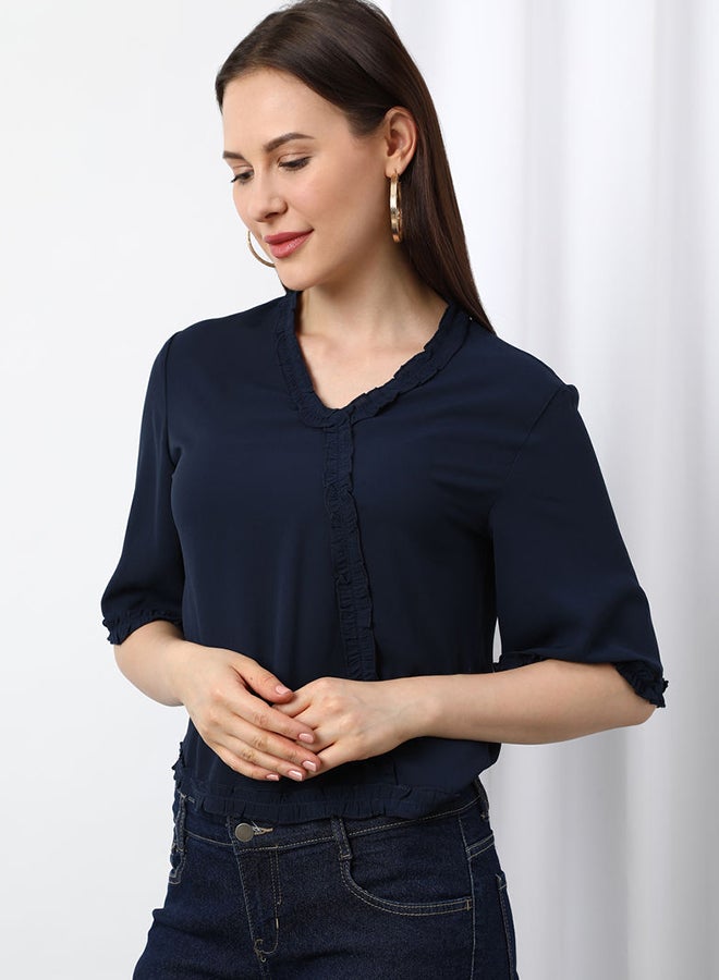 Aila - Casual Woven Top Navy Blue - Image 1