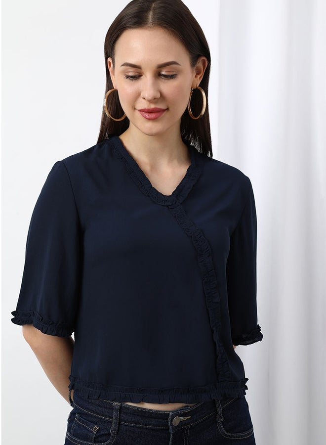 Aila - Casual Woven Top Navy Blue - Image 1