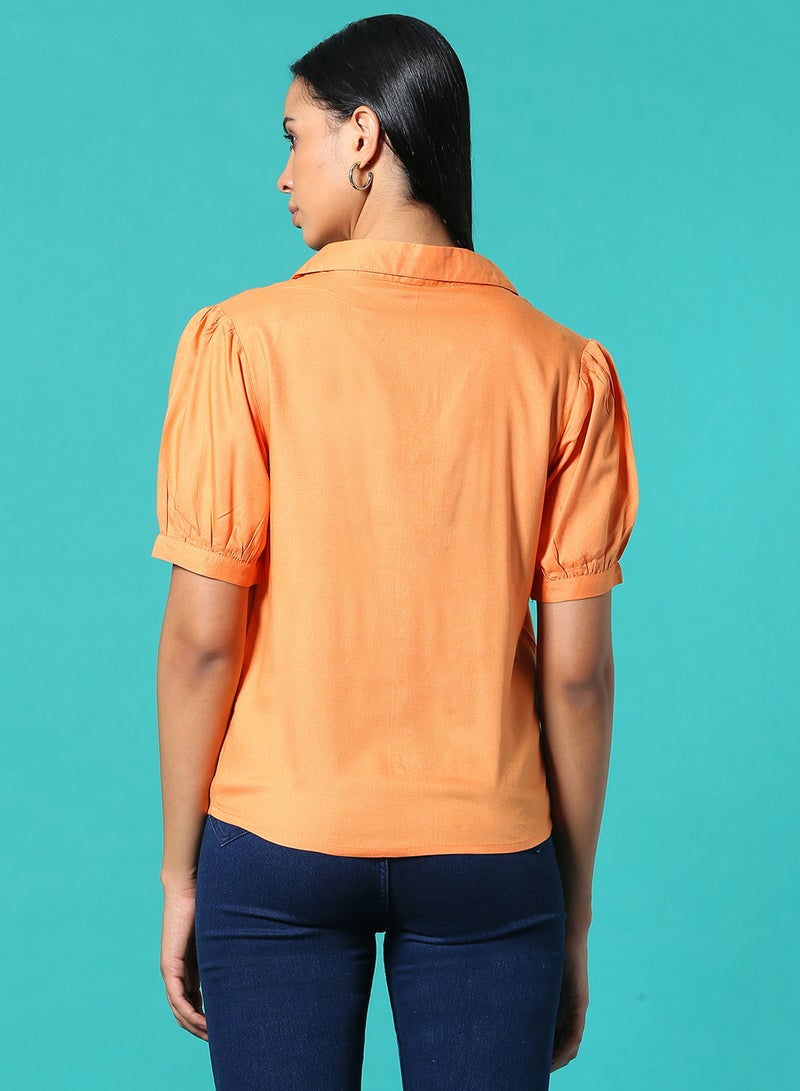 Aila Button Down Plain Top Amber Glow  - Image 2