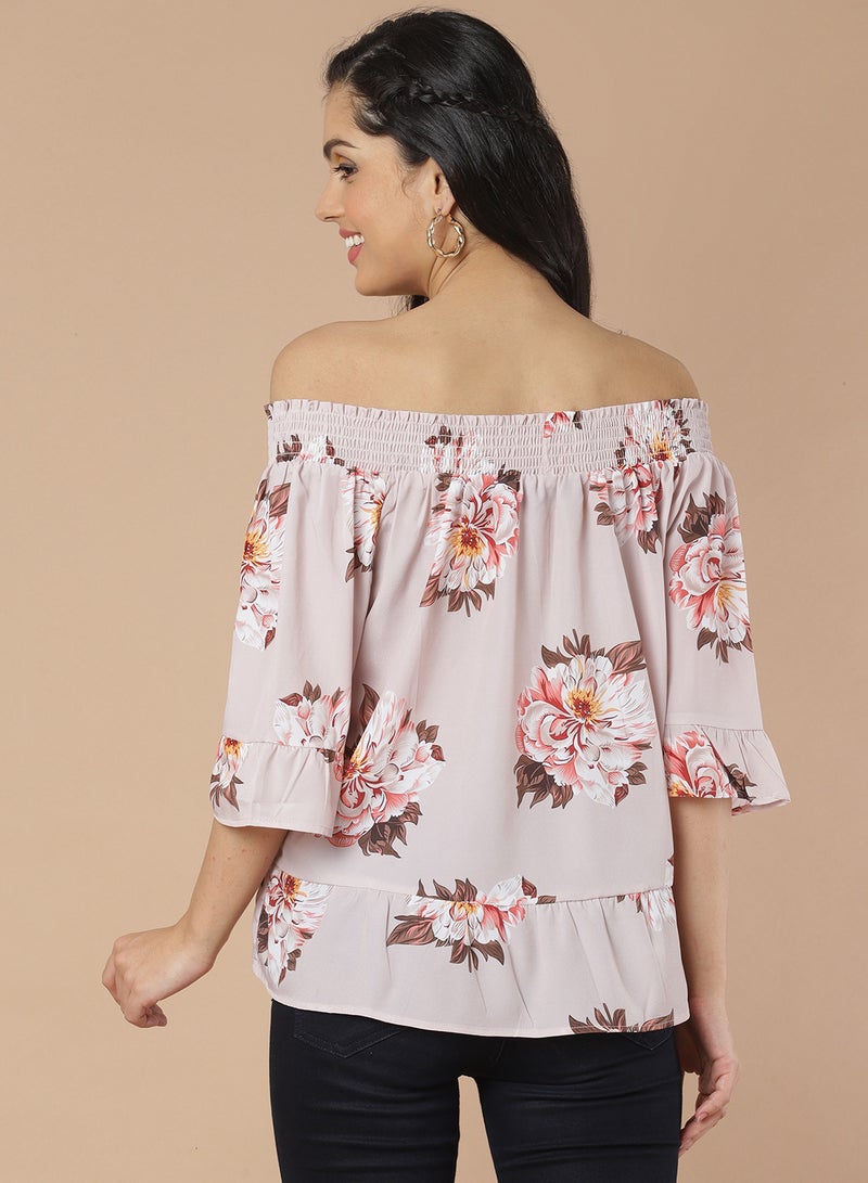 Aila Floral Off Shoulder Top beige multicolor  - Image 2