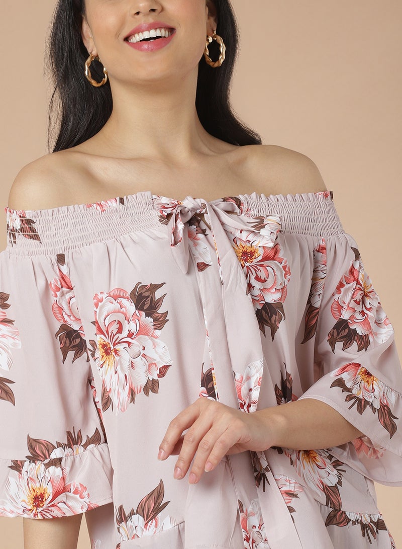 Aila Floral Off Shoulder Top beige multicolor  - Image 4