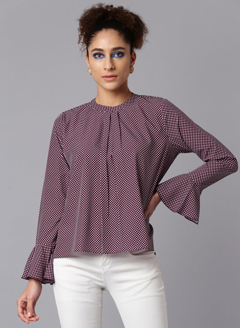 Aila Long Sleeve Casual Top Burgundy  - Image 1
