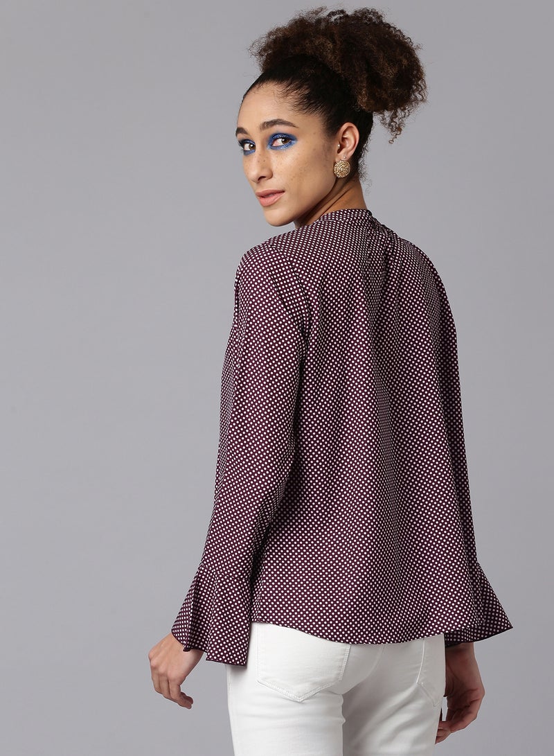 Aila Long Sleeve Casual Top Burgundy  - Image 2